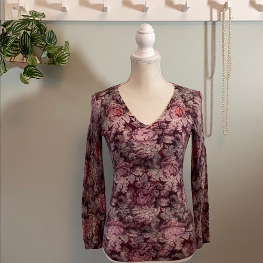 Talbots Floral Wool VNeck Sweater Size Small